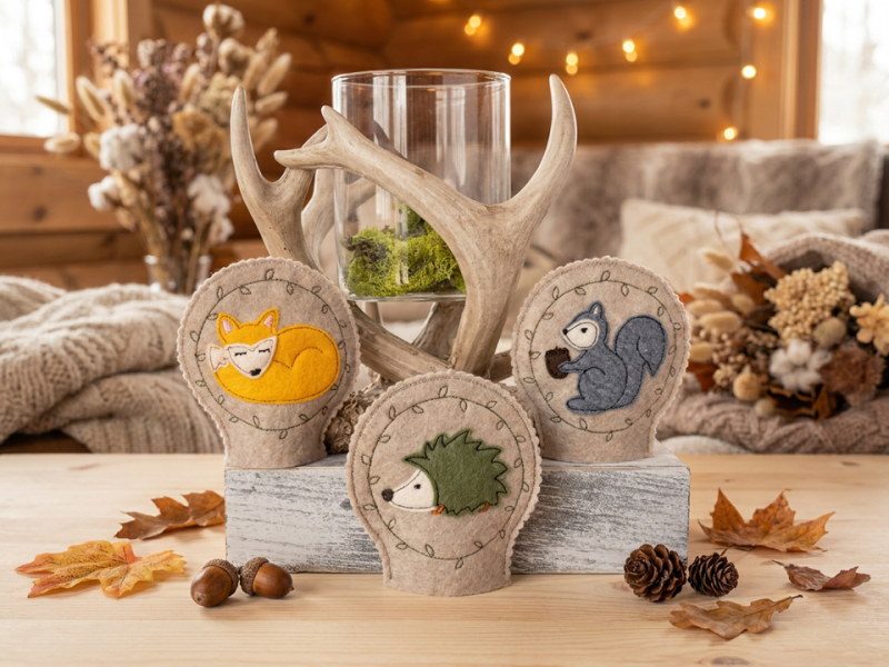 Preview: Waldtiere Herbst Teelichtcover  - ITH-Stickdatei